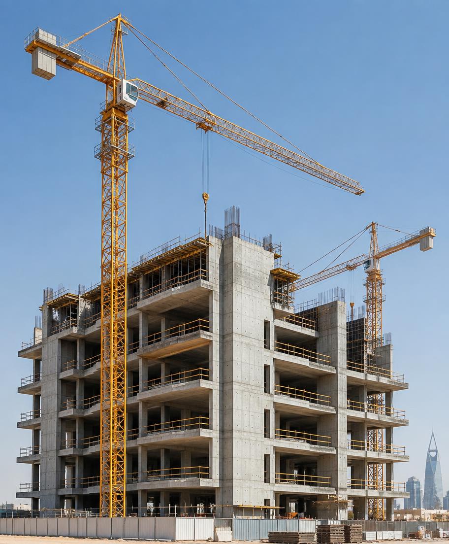 مبنى قيد الإنشاء مع رافعات برجية